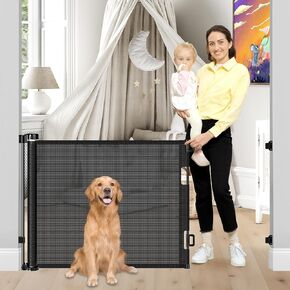 Retractable Dog Gate for The House 35" Tall X 55" Wide Mesh Baby Gate Retractable Gate Outdoor Retractable Baby Gates for Doorways Mesh Pet Gate Retractable Stair Gate for Kids Mesh Indoor Dog Gate