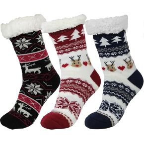 BenSorts Women Winter Thick Slipper Socks with Grippers Non Slip Warm Fuzzy Socks Christmas Gifts