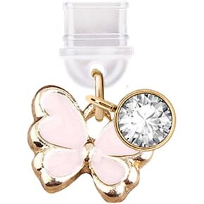 ELISE & FONDA TP247 Type-C USB Charging Port Anti Dust Plug Tiny Butterfly Cell Phone Charm for Samsung/Huawei/OnePlus/Xiaomi/oppo Android Phones (Pink)