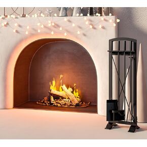 CALIDOLA 5 Pieces Wrouhgt Iron Fireplace Tools Set with Poker, Tongs, Shovel, Brush,Black