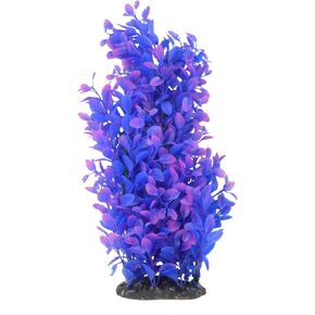CNZ Aquarium Plastic Plant Decoration w Ceramic Base Medium 14.5-inch, Purple Blue