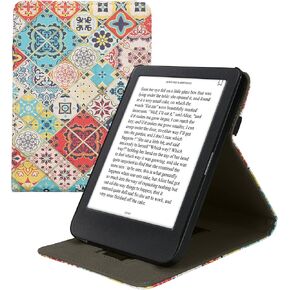 kwmobile Cover Compatible with Kobo Clara BW/Colour Case - Stand + Strap - Library Motto Multicolor