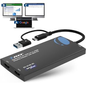 OREI SplitExtend 4K HDMI Splitter Extended Display for Dual Monitor - Multi-Monitor Display 3 Separate Screens - USB A & USB-C Adapter to HDMI 2.0, 4K@60hz, 90W PD Charger, DisplayLink MacOS, Windows