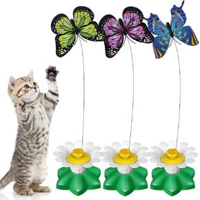 Vinsot 3 Pcs Electric Bird Butterfly Teasing Cat Toy Flying Interactive Cat Dog Toy Automatic 360° Rotating Kitten Toy Fun Cat Play Chase Toys with 6 Pcs Bird Butterfly Head with Wire (Hummingbird)