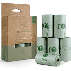 Eco-Friendly 92% Plant-Based Dog Poop Bags Rolls -180 Extra Thick, Durable, Leak-Proof, Odorless, Convenient Disposal - USDA Certified, Heavy-Duty Trash Bags and Garbage Bags
