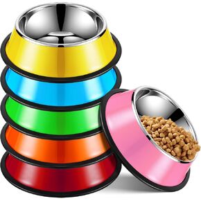 Roshtia 6 Pcs 30oz Stainless Steel Dog Bowl Stackable Water and Food Bowl Pet Puppy Dishes with Anti Skid Silicone Base for Medium Large Dogs Cat, 10 x 3 Inches, Colorful in Saudi Arabia