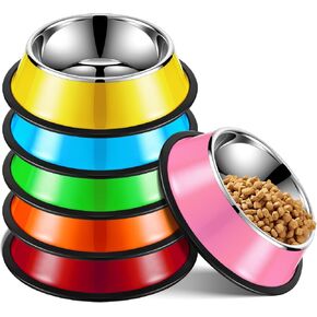 Roshtia 6 Pcs 30oz Stainless Steel Dog Bowl Stackable Water and Food Bowl Pet Puppy Dishes with Anti Skid Silicone Base for Medium Large Dogs Cat, 10 x 3 Inches, Colorful