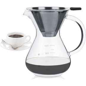 Pour-Over Coffee Maker, Pour over Coffee Maker with Filter Glass Drip Coffee Maker Filter Pot with Scale Suitable for Office Home Use