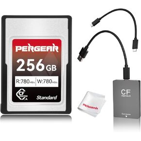 Pergear 256GB CFexpress Type A Memory Card, Version 2, Up to 780MB/s Read Speed & 780MB/s Write Speed for 4K 120P,8K 30P Recording Video/Photo, with Card Reader, Compatible for Sony Alpha & FX Cameras
