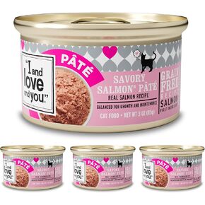 I AND LOVE AND YOU Wet Cat Food - Savory Salmon Pâté - Salmon Recipe, Grain Free, Filler Free, 3oz Pack of 4 Cans