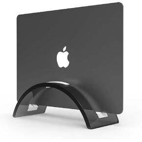 Black Acrylic Vertical Laptop Stand, Premium Transparent Desktop Notebook Dock, Space-Saving Vertical Laptop Holder for MacBook, IPAD, Book