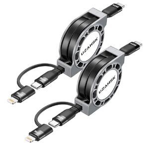 2 in 1 Retractable USB C to USB C/Lightning Charger Cable,[2Pack 4ft] USB C to Type-C[60W]+Lightning Fast Charging Cord for Phone16/15/14/13/12 Pro Max/Plus/Mini/iPad/Samsung/Tablets/More