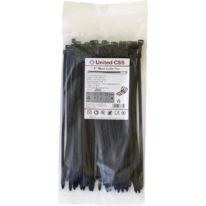 Cable Zip Ties 8 Inch Black, 100 Pcs, 50 Lbs Tensile Strength, Self-locking UV Resistant Plastic Nylon Wire Ties, for Indoor and Outdoor Use, by United CSS (8" Black 50lb 100pcs)
