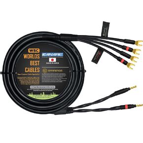 WORLDS BEST CABLES 25 Foot - Canare 4S11 – Audiophile Grade - HiFi Star-Quad Bi-Wire Single Speaker Cable for Center Channel with Eminence Gold Banana & Spade Connectors [Banana x2 – Spade x4]