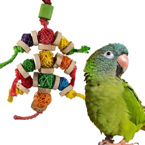 Super Bird Creations SB1160 Bingo Chips Bird Toy for Parrots, Ringnecks, Conures, Quakers, Caiques, Pionus, Senegals, African Greys - Vine Balls, Hardwood Slices - Medium/Large Bird Size, 12.5 x 6