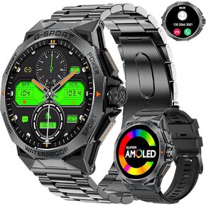 Military Smart Watch for Men Answer/Make Calls AMOLED 1.43" Rugged Smart Watch with 100+ Sports Modes Fitness Tracker Watch with Heart Rate Sleep Tracker Tactical Smartwatch for iPhone Android
