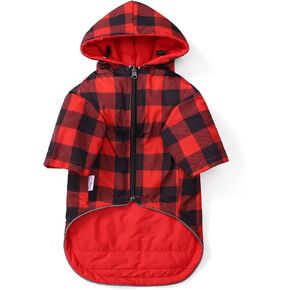 Dog Warm Coat Puppy Winter Jacket with Legs Hood Cotton Lining Water Resistant for Small Medium Dogs Reversible with Reflective Zipper Storage Pocket - Red - M