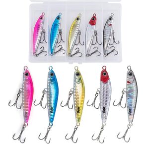 Metal Jig Fishing Jigs Spoons Kit, 5PCS Jigging Spoon Lures for Long-Range Casting, Saltwater Freshwater Fishing Sinking Diamond Jig, Bass, Trout, Striper, Walleye, Pike, Musky