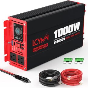1000 Watts Pure Sine Wave Power Inverter 12V DC to 110V 120V AC Converter for Home RV Off Grid Truck Solar System Inverters with Type-C PD30W USB QC3.0 Port 2 AC Outlets LCD Display and Remote Control
