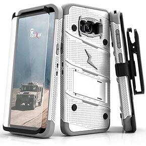 ZIZO Bolt Series for Samsung Galaxy S8 Plus Case Military Grade Drop Tested with Tempered Glass Screen Protector Holster White Gray