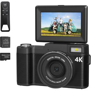 كاميرا رقمية بدقة 4K للتصوير الفوتوغرافي كاميرا تسجيل فيديو بتركيز تلقائي بدقة 48 ميجابكسل لليوتيوب مقاس 3 بوصات وشاشة قلاب 180 درجة وكاميرا سفر مدمجة وتكبير رقمي 16X وبطاريتين مضادتين للاهتزاز وبطاقة TF سعة 32 جيجابايت