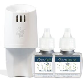 ScentDiffuse Pet Odor Deodorizing Air Freshener Starter Kit with 1 Fresh Pet Deodorizer,1 Clean Pet Deodorizer and 1 Diffuser