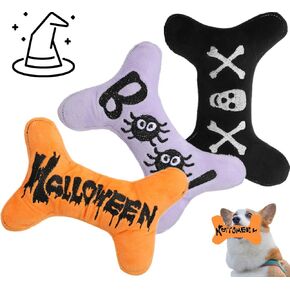 3 Pack Small Dogs Toy for Halloween, Plush Squeaky Puppy Bone Toy Holiday Dog Gifts