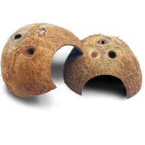 PINVNBY Natural Coconut Reptile Hideouts Lizard Coco Hut Hermit Crab Hut Aquarium Fish Hide Cave Spider Snail Climber Toys (2 Packs)