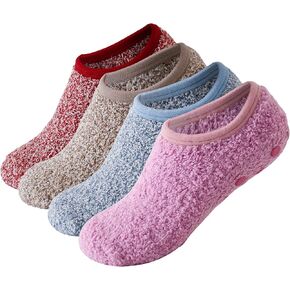 SKOLA 4/6 Pairs Cozy Winter Fuzzy Women Socks Grip Slippers Fluffy House Non Skid Microfiber Socks
