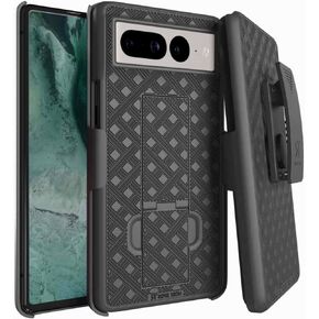 Rome Tech Holster Case with Belt Clip for Google Pixel 7 - GVU6C GQML3 - Slim Heavy Duty Shell Holster Combo - Rugged Phone Cover with Kickstand Compatible with Pixel 7 - Black