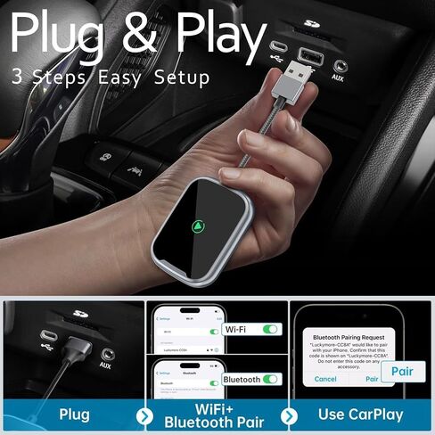محول Carplay اللاسلكي 2024 ترقية يحول محول carplay السلكي إلى لاسلكي لأجهزة iPhone، قابس التحكم اللاسلكي وتشغيل Carplay للسيارات من 2016 ولـ Apple iPhone iOS 10+ in Saudi Arabia