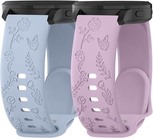 2 Pack Rose Floral Butterfly Engraved Bands for Garmin Vivoactive 5/3/3 Music/Venu/Venu 2 Plus/sq/sq 2/Forerunner 245/645/55 Silicone Elegant Replacement Women Wristbands for Garmin Vivomove HR in Kuwait