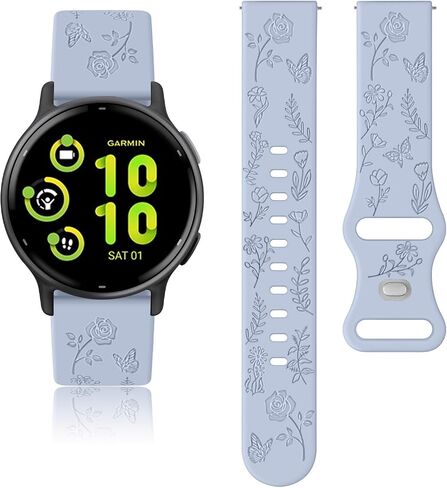 2 Pack Rose Floral Butterfly Engraved Bands for Garmin Vivoactive 5/3/3 Music/Venu/Venu 2 Plus/sq/sq 2/Forerunner 245/645/55 Silicone Elegant Replacement Women Wristbands for Garmin Vivomove HR in Kuwait