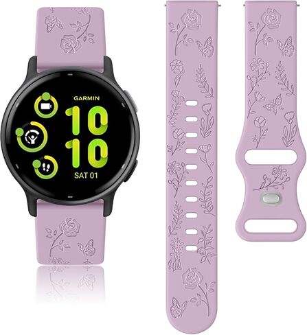 2 Pack Rose Floral Butterfly Engraved Bands for Garmin Vivoactive 5/3/3 Music/Venu/Venu 2 Plus/sq/sq 2/Forerunner 245/645/55 Silicone Elegant Replacement Women Wristbands for Garmin Vivomove HR in Kuwait