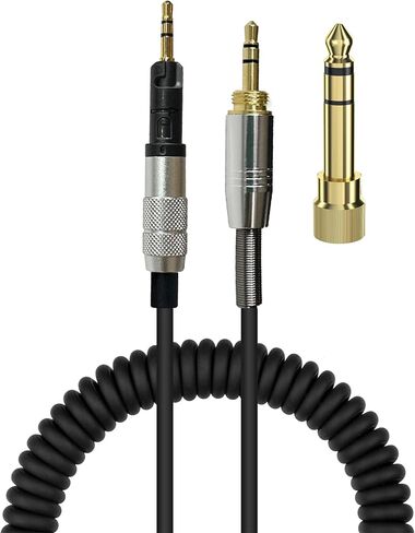 كابل ملفوف بديل من BRAINWAVZ لسماعات الرأس Audio Technica ATH-M50X وATH-M40X وATH-M70X، مع محول صوت ¼ بوصة (6.35 مم) - 5M / 16FT - أسود in Saudi Arabia