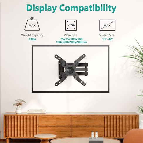 WALI TV Wall Mount Full Motion 15 inch Extension Arm Tilt Swivel for Most 13 to 32 inch LED TV Flat Panel Screen with Mounting Holes up to 100x100mm, 2 Packs (1330LM-2), Black in Kuwait