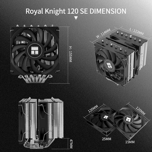 مبرد وحدة المعالجة المركزية Thermalright Royal Knight 120 SE، بارتفاع 155 مم فقط، مراوح PWM مزدوجة الأبراج TL-C12B V2 وTL-C12015B، 6 أنابيب حرارية، تبريد الكمبيوتر الشخصي لـ AM4/AM5/Intel LGA 1700/1851/1150/1151/1200 in Saudi Arabia