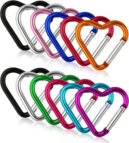 12Pcs Heart Keychain Carabiner Clip - Cute Carabiner Clip, Heart Shaped Carabiner for Keys, Keychain Hook for Outdoor Traveling Walking Backpack Carabiner Water Bottles Holder in Saudi Arabia