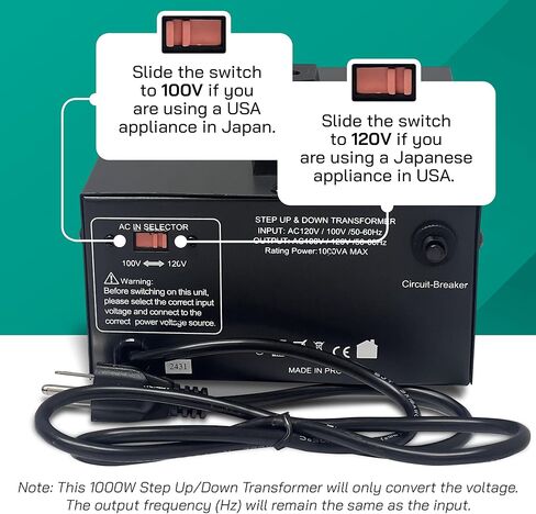 محول جهد كهربائي ياباني بقدرة 3000 وات لأعلى/لأسفل - 100 فولت إلى 120 فولت / 120 فولت إلى 100 فولت محول طاقة ياباني - سلك مؤرض بالكامل معتمد من CE in Kuwait