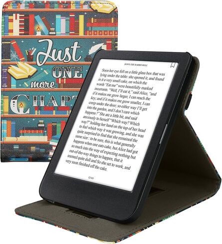 kwmobile Cover Compatible with Kobo Clara BW/Colour Case - Stand + Strap - Library Motto Multicolor in Saudi Arabia