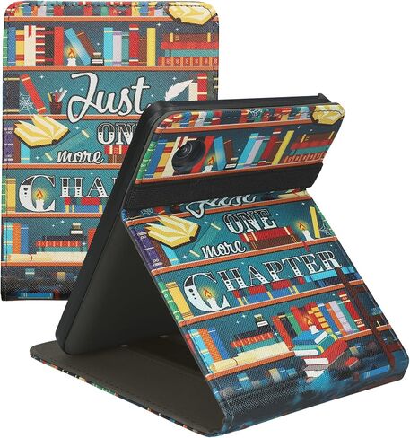kwmobile Cover Compatible with Kobo Clara BW/Colour Case - Stand + Strap - Library Motto Multicolor in Saudi Arabia