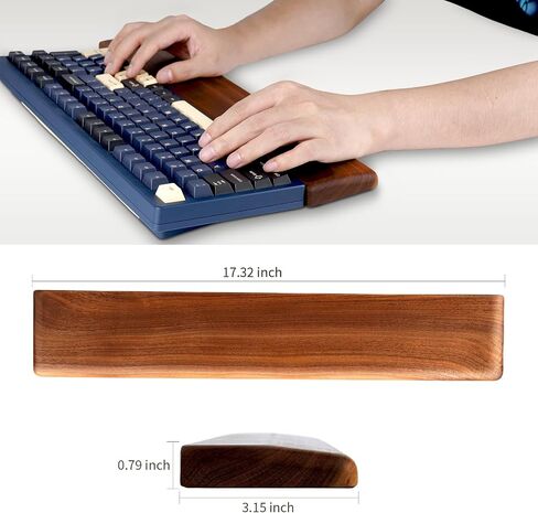 Wooden Keyboard Wrist Rest, Mechanical Gaming Keyboard Walnut Palm Rest, Full Size Ergonomic Design Wrist Pad for Typing Pain Relief, Non-Slip Palm Pad for office, gaming(17.32 Inches) in Saudi Arabia