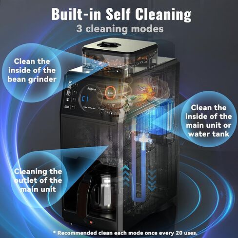 ماكينة صنع القهوة والطحن الأوتوماتيكية - مطحنة لدغ مدمجة، تنظيف ذاتي، قهوة مثلجة، مؤقت قابل للبرمجة 24 ساعة، تصميم أسود باهت أنيق in Kuwait
