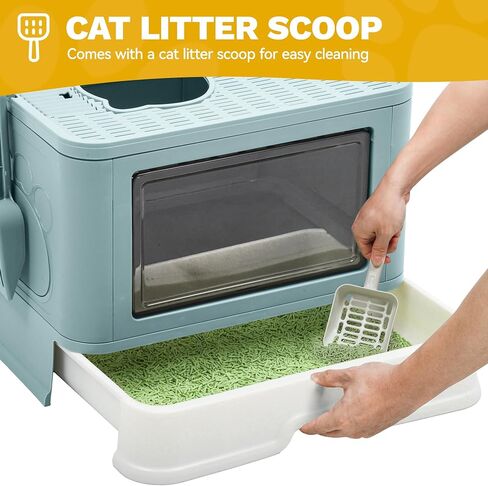 DWVO Enclosed Cat Litter Box with Lid, Two-Way Entry/Exit, Slide-Out Tray with High Edges, Litter Scoop, Self-Groomer, and Deodorizer Filter, Blue - 19" L x 15" W x 15" H in Saudi Arabia