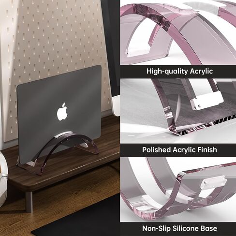 Black Acrylic Vertical Laptop Stand, Premium Transparent Desktop Notebook Dock, Space-Saving Vertical Laptop Holder for MacBook, IPAD, Book in Saudi Arabia