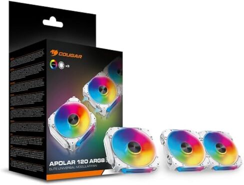 Cougar APOLAR 120 ARGB Fan Daisy Chain Design with Tool-Free connectivity, HDB hydrodynamic Bearings, PWM Control, Q-Stop - Quiet Stop - dampening System & Silent-Stream (3, White, 120) in Saudi Arabia