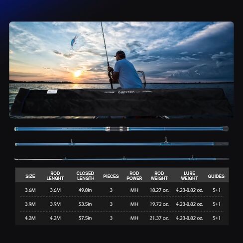 Goture Surf Spinning Fishing Rod 3-Piece Portable Carbon Fiber Travel Surf Rod Saltwater Spinning Rod 12FT/13FT/14FT in Kuwait