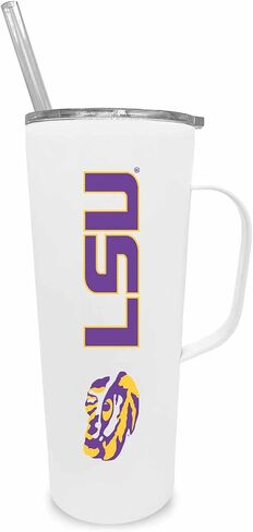 Campus Colors NCAA Stainless Steel 20oz Roadie With Handle & Dual Option Lid With Straw - Officially Licensed Tumbler (Alabama Crimson Tide - White) in Saudi Arabia