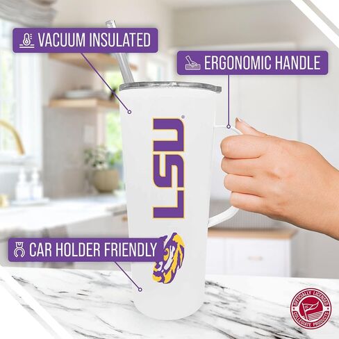 Campus Colors NCAA Stainless Steel 20oz Roadie With Handle & Dual Option Lid With Straw - Officially Licensed Tumbler (Alabama Crimson Tide - White) in Saudi Arabia
