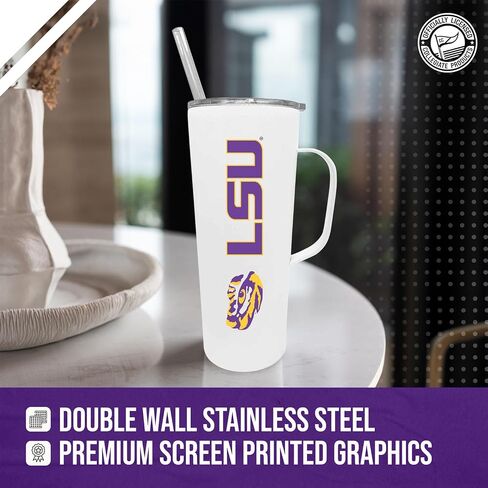 Campus Colors NCAA Stainless Steel 20oz Roadie With Handle & Dual Option Lid With Straw - Officially Licensed Tumbler (Alabama Crimson Tide - White) in Saudi Arabia